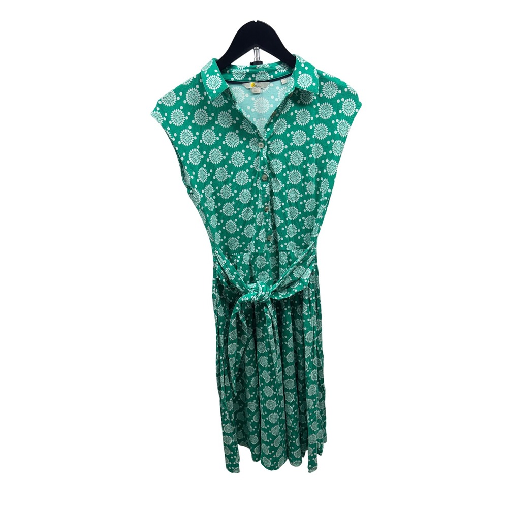 Boden Women's A-Line Green Flora Charm Button Down Shirt Tie Waist Dress Sz 2